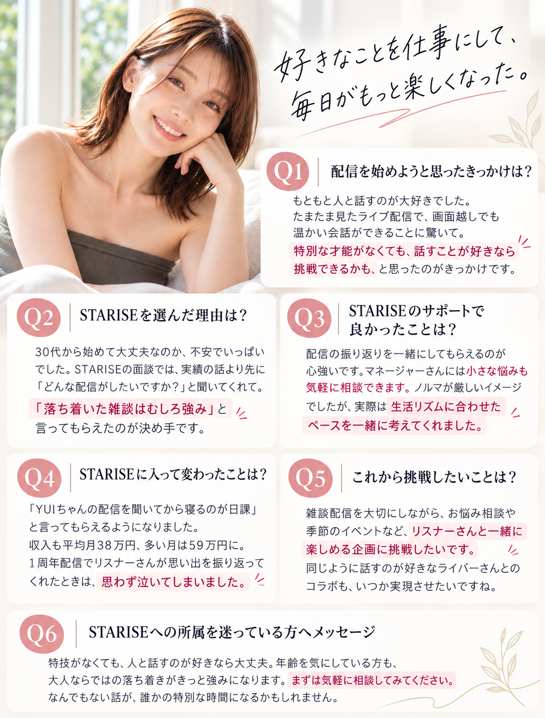 所属ライバーYUIのインタビュー(Q1〜Q6)